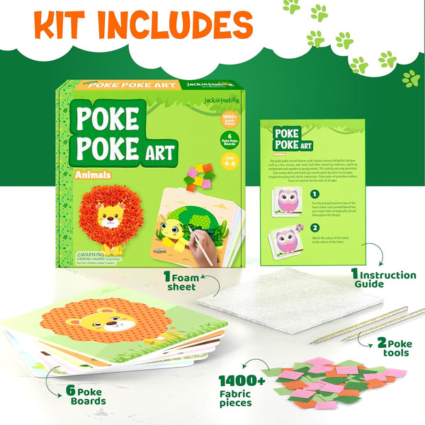 jackinthebox Poke Poke Art – Animals Theme, Mess-Free Fabric Art and Craft, Flower Pressing Kits, Gift for Kids, Gift for Girls and Boys Ages 4 5