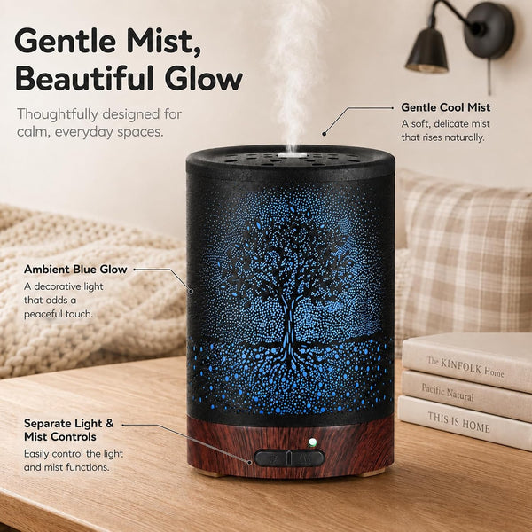 Metal Essential Oil Diffuser 7 Color LED Lights Auto Shut Off Tree