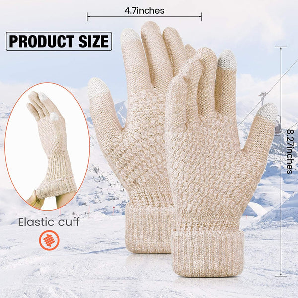 Geyoga Women's Winter Touch Screen Glove | 4 Pairs Soft Warm Fleece Lined Knit Elastic Cuff Texting Gloves Solid Black, Gray, Pink, Beige