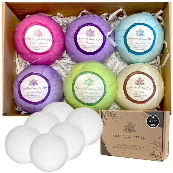 Organic Bath Bombs Gift Set - 6XL Natural Bath Bombs with Shea Butter, Coconut Oil, Essential Oils and 6 Botanic Scents. Ideal Easter Holiday,