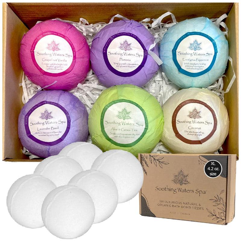 Organic Bath Bombs Gift Set - 6XL Natural Bath Bombs with Shea Butter, Coconut Oil, Essential Oils and 6 Botanic Scents. Ideal Easter Holiday,