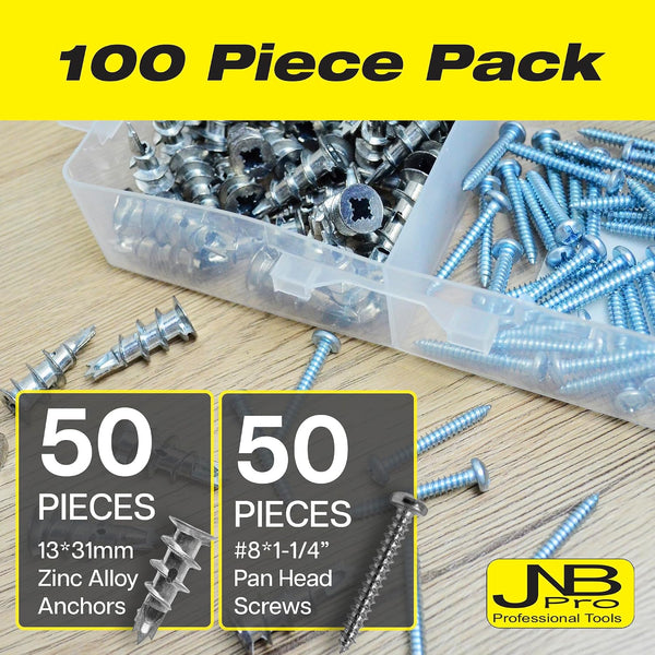 100 Pieces Zinc Dry Wall Anchors and Screws Kit Metal - 50 Pcs Self Drilling Anchors and 50 Pcs #8 x 1-1/4" Screws, Heavy Duty 65lb Capacity, No