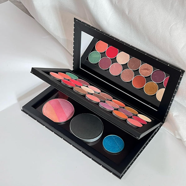 Double Layer Book Shape Empty Magnetic Eyeshadow Makeup Palette with Mirror and 20Pcs Adhesive Stickers, Sliver Stars Cover, Fits Standard and