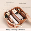 Prite Makeup Bag Travel Toiletry Bag Open Flat Cosmetic Organizer for Women New Brown Medium