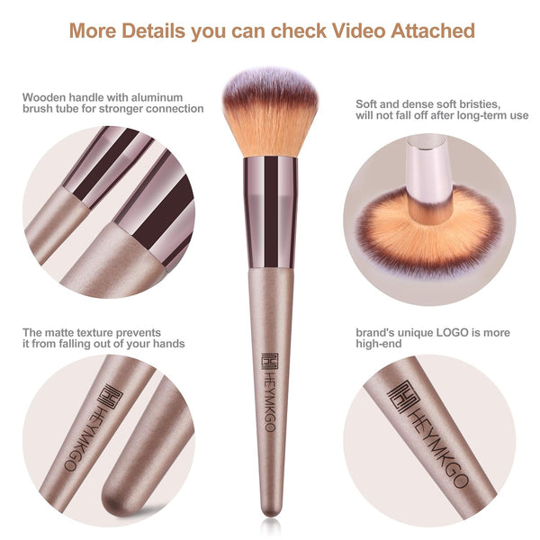 HEYMKGO Makeup Brushes 15PCS Champagne Gold Professional Makeup Brush Set Foundation Brush Blending Powder Blush Concealer Eye Make up Brush with Bag