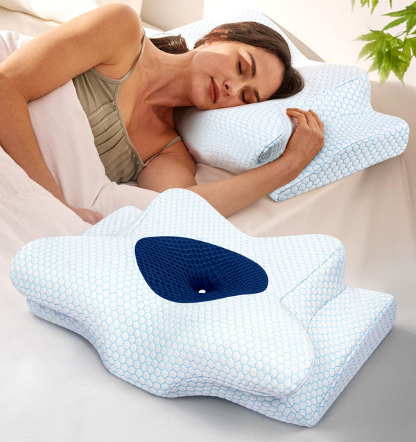Dream without Pain Cervical Neck Pillow for Sleeping, Ergonomic Side Sleeper Pillows for Adults, Cooling Orthopedic Pillow for Neck Relief