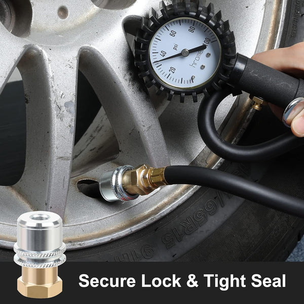 Hromee Lock on Air Chuck, Heavy Duty Closed Flow Tire Chuck, 1/4" FNPT for Tire Inflator and Standard Bore Valve Stem Quick Connector
