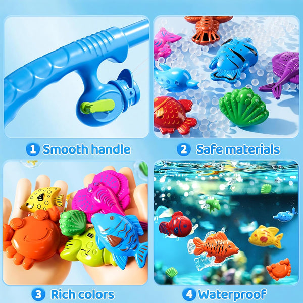 Magnetic Fishing Game Toys for Kids Toddlers 3-5 4-8, Water Table Bathtub Toys with Pole Rod Net Plastic Floating Fish, Water Bath Pool Outdoor