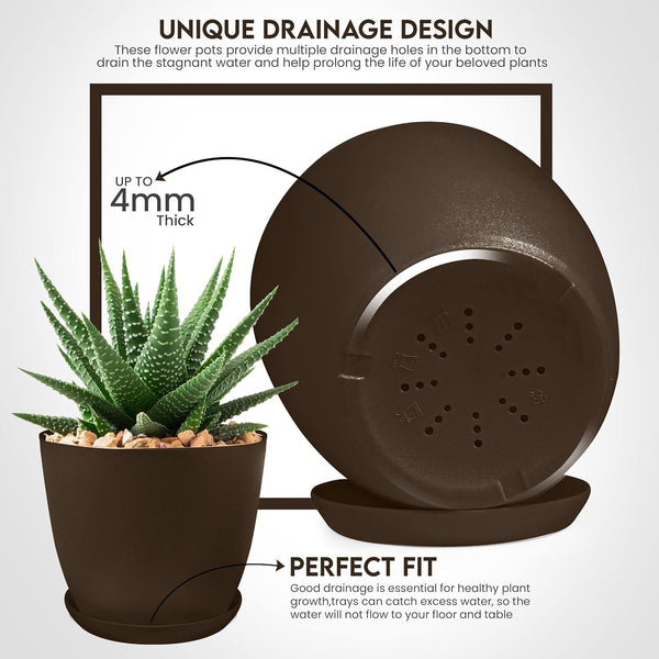 Plant Pots Indoor with Drainage, 5 Pack Multi-Size Planters Set, Brown Pack of 5 Brown