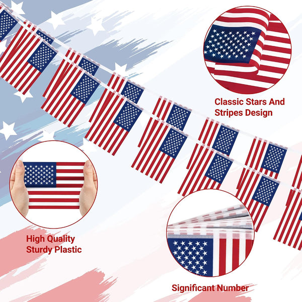 52FT 4th of July Decorations Outdoor, 50 PCS Fourth of July Banner, 5.5 x 8.2 Inches American String Flag Banner for Patriotic Independence Day