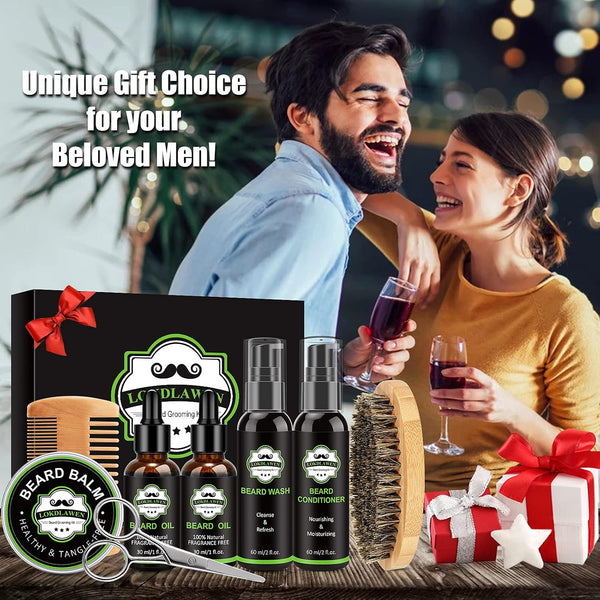 Beard Kit for Men Fathers Day Dad Gifts with Beard Wash, Beard Conditioner, Beard Oil, Beard Balm, Brush, Comb, Scissors, Storage Bag, Gifts for