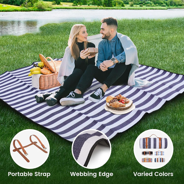 Sapsisel 80”X 80” Picnic Blanket Extra Large, Waterproof and Foldable Beach Blanket, 3-Layer Outdoor Blanket for 6 to 8 Adults, for Camping, Park,