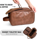Elviros Toiletry Bag for Men PU Leather Dopp Kit (Large, Dark Brown) | Water-Resistant Travel Organizer for Bathroom Toiletries, Shaving Tools,