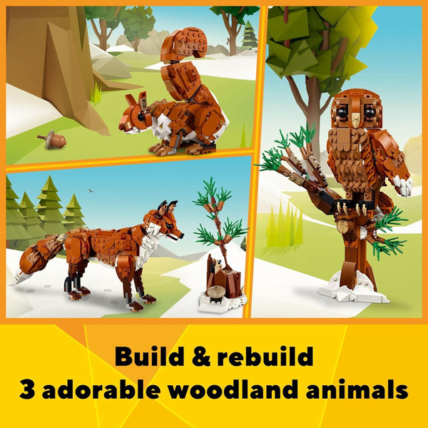 LEGO Creator 3 in 1 Forest Animals Red Fox Toys - Building Toys for Kids, Boys & Girls, Ages 9+ - W/ 3 Building Options into Fox, Owl, or Squirrel
