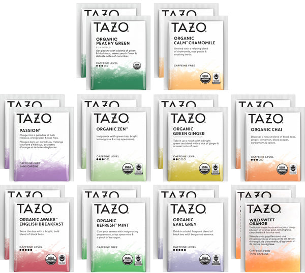 Tazo Tea Bags Sampler Variety Gift Box, 10 Different Flavors, 20 Count