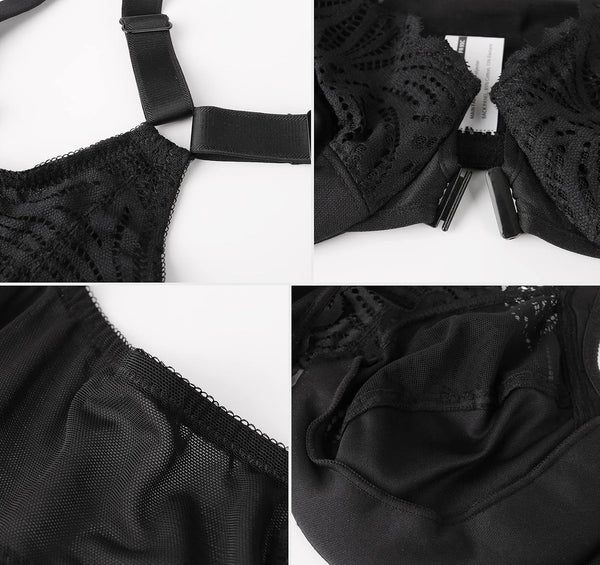 DotVol Women's Front Close Bra T Back Full Figure Underwire Plus Size Seamless Unlined Bra for Large Bust 34DD Black