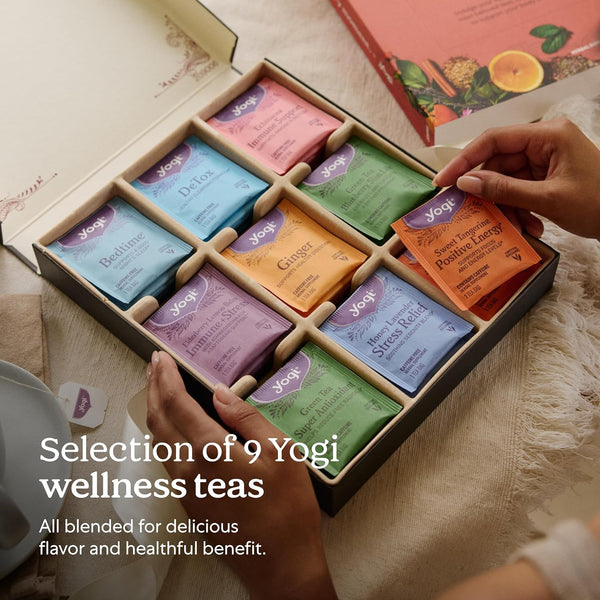 Yogi Organic Tea Sampler Gift Box - Assorted Delicious Wellness Teas - 9 Favorite Herbal, Green & Black Teas - Tea Gift Set & Variety Pack (45 Tea