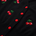 Belle Poque Women's 3/4 Sleeve V-Neck Button Down Cherries Embroidery Cropped Cardigan Sweater Coat Black X-Large