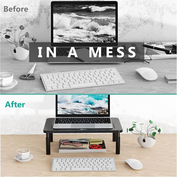 WALI Computer Monitor Stand for Desk, Adjustable Laptop Riser, up to 44 lbs Metal Black 14 in 1