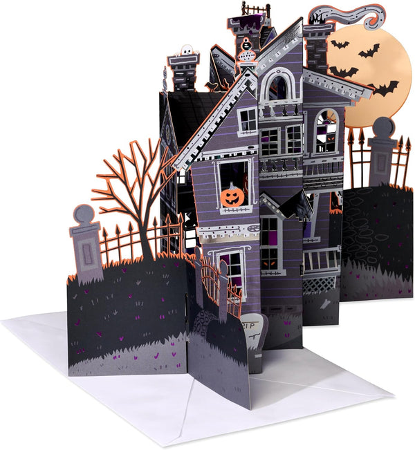 American Greetings Pop Up Halloween Card for Kids or Adults, Displayable 3D Haunted House Halloween Pop Up Card for Boo Baskets (Spooky Season)