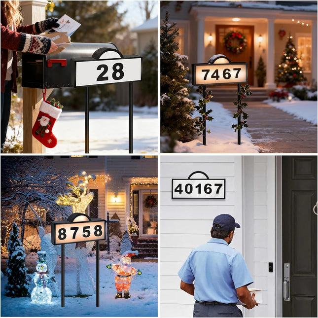 Solar House Numbers for Outside, Aqonsie Solar Powered Address Sign, Waterproof outside 3000K Warm LED & 4500K & 6000K W