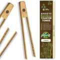 Toaster Tongs With Magnet | Kitchen Utensils For Cooking and Holding Toast Bacon Muffin Bagel Bread | 8 Inch Long Natural Non Toxic Bamboo 1 pc -