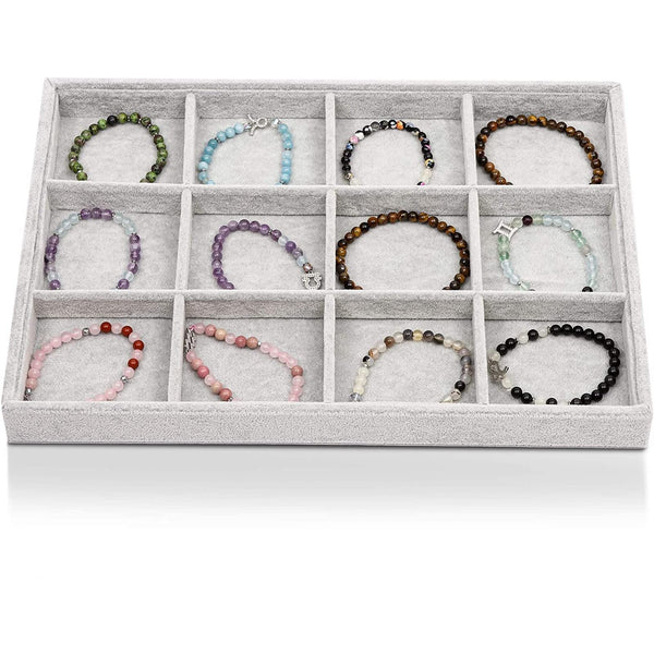 Juvale Velvet Stackable Jewelry Organizer Tray - 12-Grid Bracelet Holder & Ring Organizer - Velvet Jewelry Tray with Soft Compartments - Bracelet
