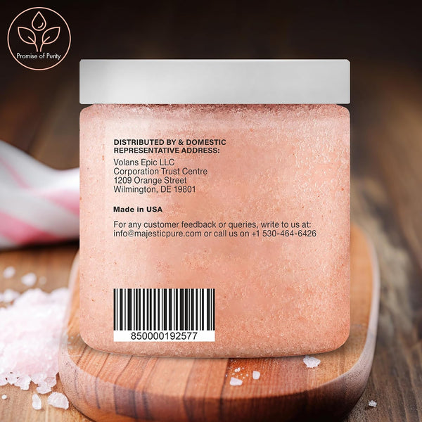 MAJESTIC PURE Himalayan Salt Body Scrub with Lychee Oil, Exfoliating Salt Scrub to Exfoliate & Moisturize Skin, Deep Cleansing - 10 oz Himalayan