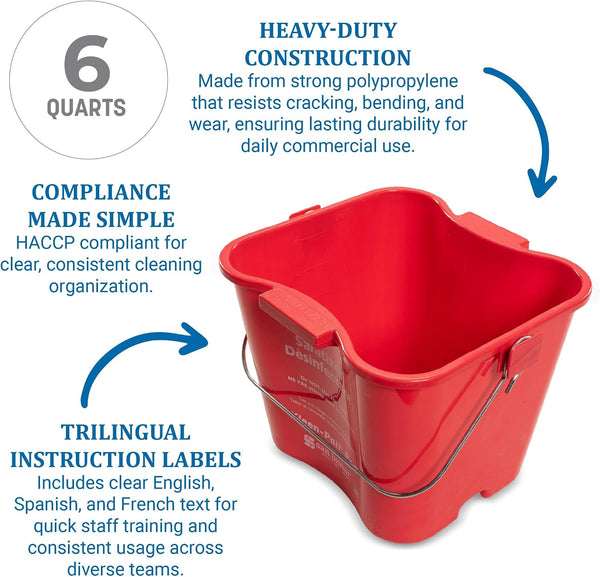 San Jamar Kleen-Pail Pro, Bucket with Handle for Cleaning Products in Commercial and Home Setting, 6 Qts, 1 Count, Red 6 Quarts 1