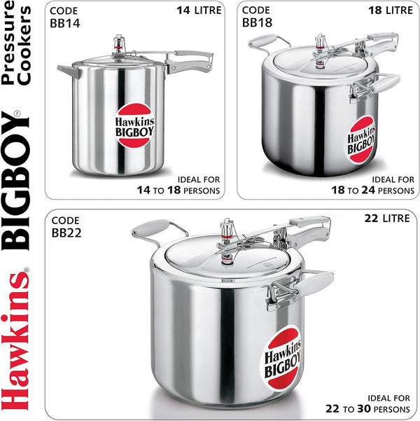 Hawkins 18 Litre Bigboy Pressure Cooker, Big Inner Lid Cooker, Silver (BB18), Aluminium 19 Quarts