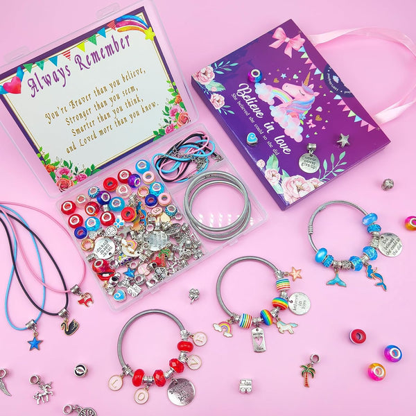 Charm Bracelet/Jewelry Making Kits for Kids Girls,Unicorn Birthday Gifts,Arts Crafts Toys for 5 6 7 8 9 12 Years Old Girls Small