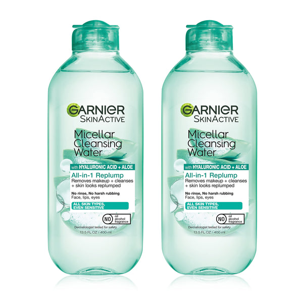 Garnier Micellar Water with Hyaluronic Acid, Facial Cleanser & Makeup Remover, Hydrating and Plumping, For All Skin Types, Vegan, Cruelty Free,