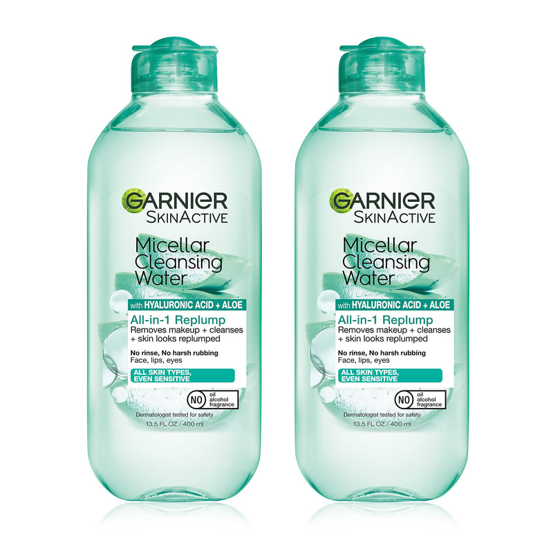 Garnier Micellar Water with Hyaluronic Acid, Facial Cleanser & Makeup Remover, Hydrating and Plumping, For All Skin Types, Vegan, Cruelty Free,