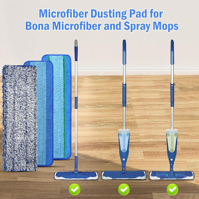 6 Pack Reusable Microfiber Pad for Bona Mop, 6 Pack Value - Use with Bona Mops, Includes 2 Pack Dusting Pad, 2 Pack Clea