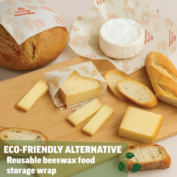Zenlogy Reusable Beeswax Food Storage Wrap, Eco Friendly Alternative, Sustainable Organic Cut to Size Cotton Beeswax Wraps, 3 Pack (13" X 14", 10