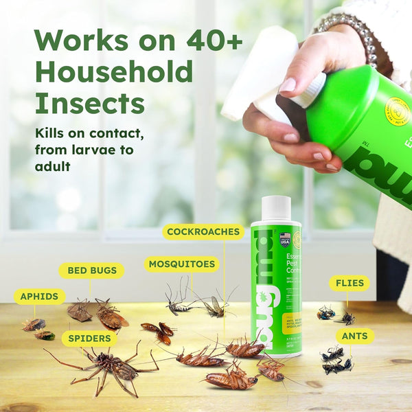 Bugmd Pest Control Essential Oil Concentrate (3.7 Oz, 2 Pack) - Plant Powered Bug Spray Quick Kills Flies, Ants, Roaches, Mosquitoes, and More