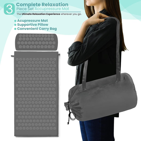 Sivan Health and Fitness Acupressure Mat and Pillow Set - Grounding Mat for Stress, Back & Neck Pain - Acupuncture Point Massage Mat for Muscle
