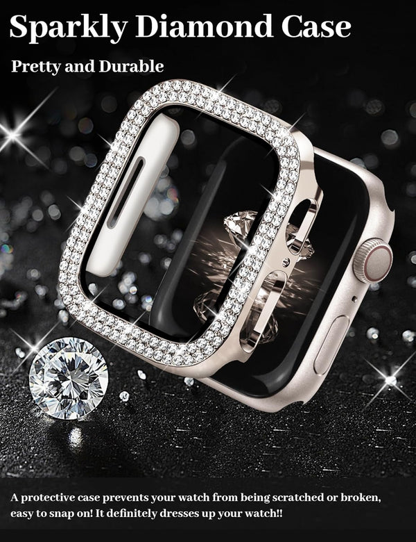 JR.DM Diamond Bands with Bling Case Women Compatible with Apple Watch 40Mm 38Mm 41Mm 44Mm 45Mm 42Mm 46Mm 49Mm Luxury Metal Bracelet Replacement