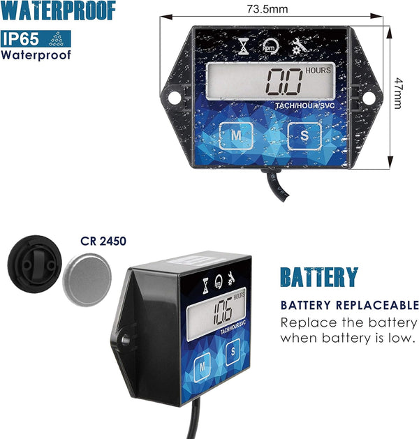 Runleader RL-HM011F Digital Hour Meter, Small Engine Tachometer
