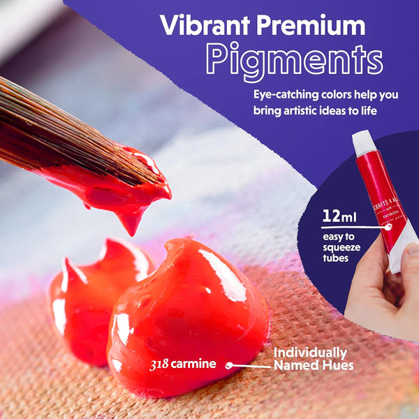 Crafts 4 All Acrylic Paint Set for Adults and Artists - 24 Pack of 12mL Paints with 3 Art Brushes, Non-Toxic Craft Paint for Easter Eggs, Ceramic