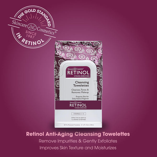 Retinol Anti-Aging Cleansing Towelettes Ã¢ÂÂ All-In-One Cleanser, Toner & Makeup Remover in a Convenient Pre-Moistened Wipe Ã¢ÂÂ On-The-Go
