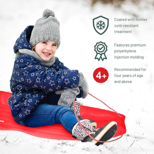 Slippery Racer Downhill Xtreme Flexible Adults and Kids Plastic Toboggan Snow Sled for up to 2 Riders with Pull Rope and Handles 2 PACK RED/GREEN