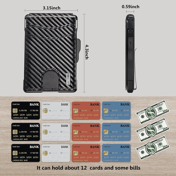 umoven Wallet for Men - with Money Clip Slim Leather Slots Credit Card Holder RFID Blocking Bifold Minimalist Wallet (Carbon Black)