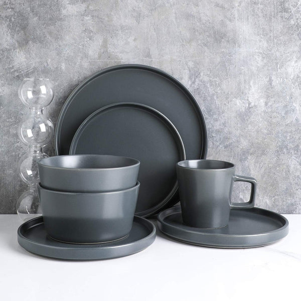 Stone Lain Coupe Stoneware Dinnerware Set, Service for 4, Gray Matte Dinnerware Set Service For 4 Gray Matte