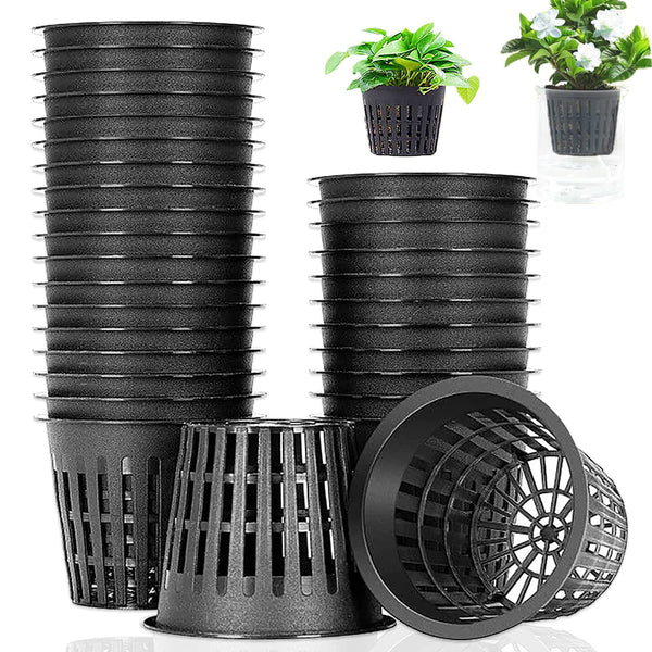 Panxxsen 50 Pack 3 Inch Net Pots Cups for Hydroponics, Slotted Mesh Net Cups for Aquaponics Orchids Vegetables, Heavy Duty Plastic Planting