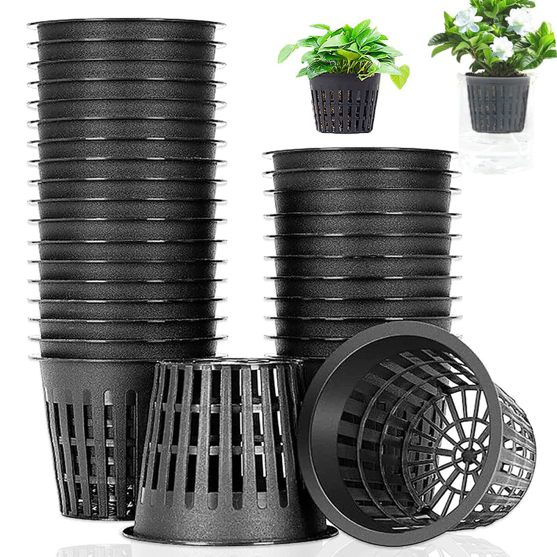 Panxxsen 50 Pack 3 Inch Net Pots Cups for Hydroponics, Slotted Mesh Net Cups for Aquaponics Orchids Vegetables, Heavy Duty Plastic Planting