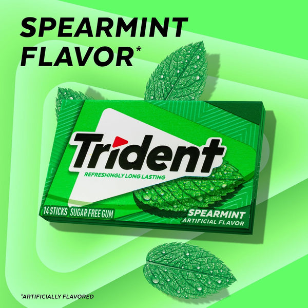 Trident Spearmint Sugar-Free Gum, 12 Packs of 14 Pieces (168 Total Pieces) Spearmint 14 Count (Pack of 12)