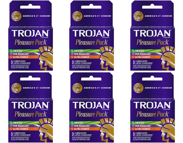 Trojan Pleasure Pack Lubricated Premium Latex Condom - 3 Ea, 6 Pack