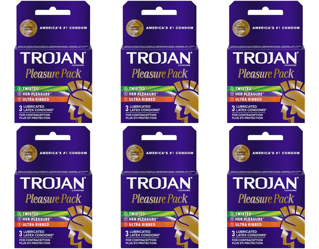 Trojan Pleasure Pack Lubricated Premium Latex Condom - 3 Ea, 6 Pack