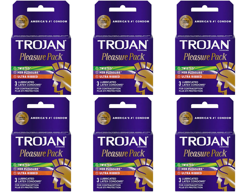 Trojan Pleasure Pack Lubricated Premium Latex Condom - 3 Ea, 6 Pack